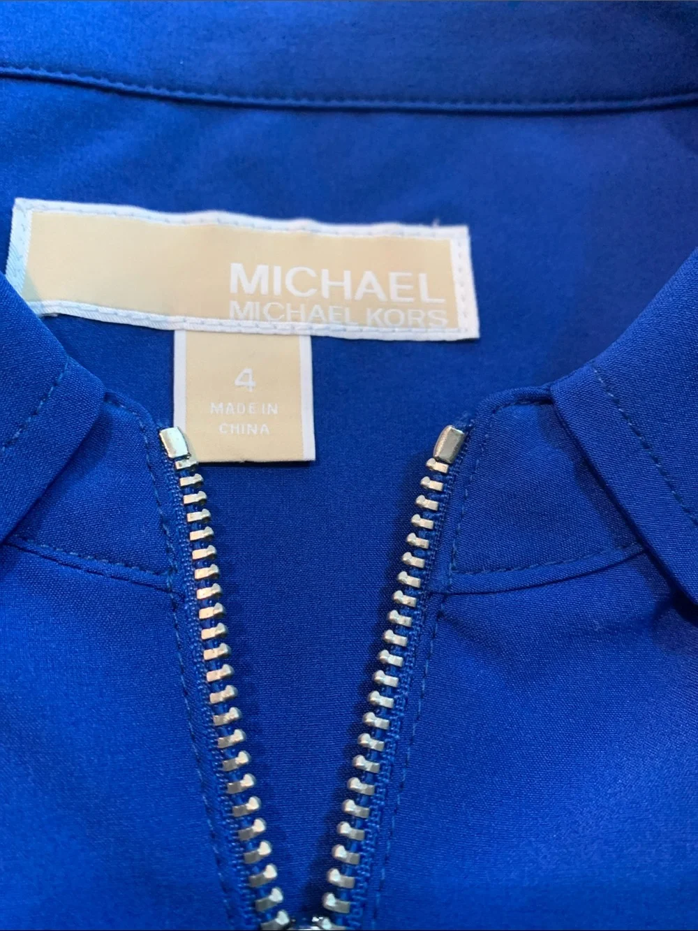 Michael Kors Royal Blue Zip-Front Button Down Shirt
